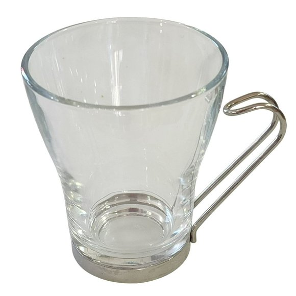 Vintage Clear Glass Cappuccino Expresso Tea Cup Coffee Mug Set of 7 Metal Handle - Picture 15 of 16